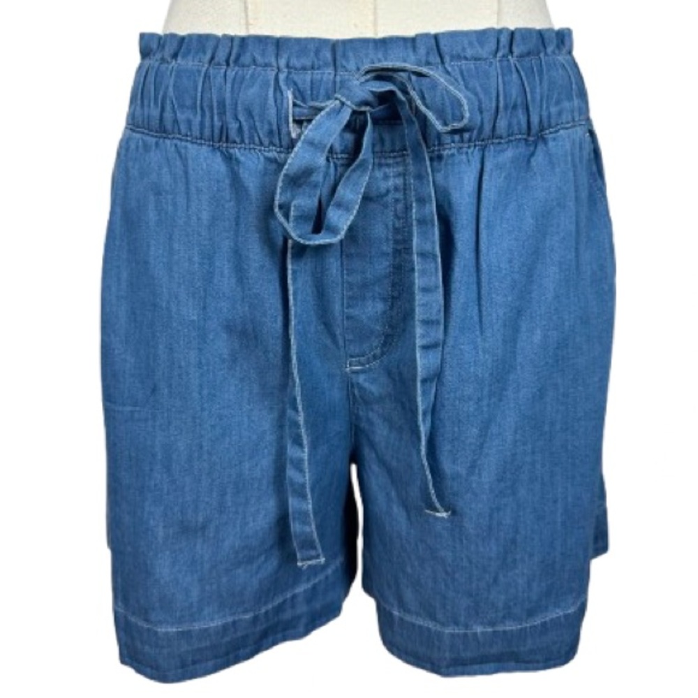 LOFT Medium Blue Denim Tie-Waist Shorts - Picture 1 of 6